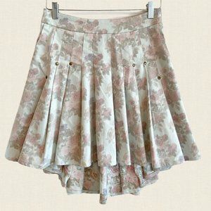 Floral denim pleated mini skirt